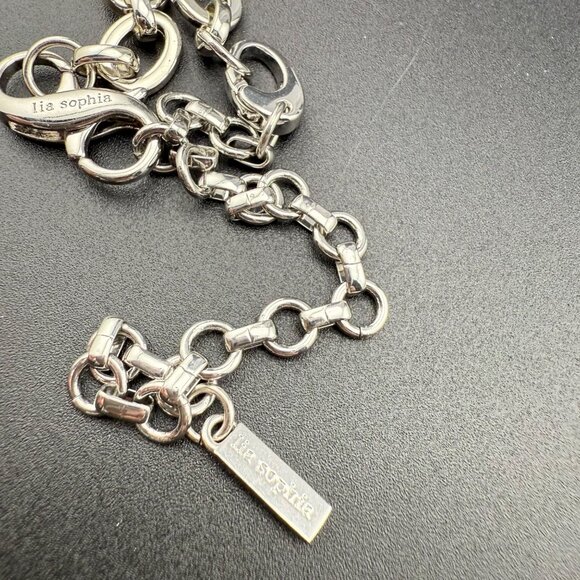 Lia Sophia Yellow Faceted Plastic Stone Necklace Silver Tone Chain Link Adjustab - Picture 6 of 7